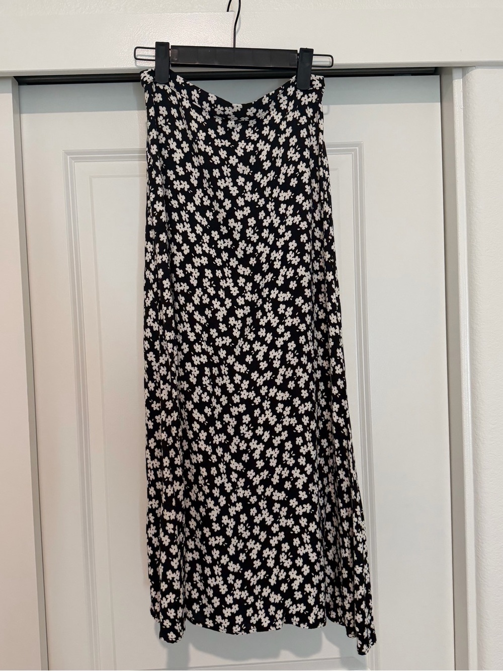 Reformation Black and White Floral Midi Skirt